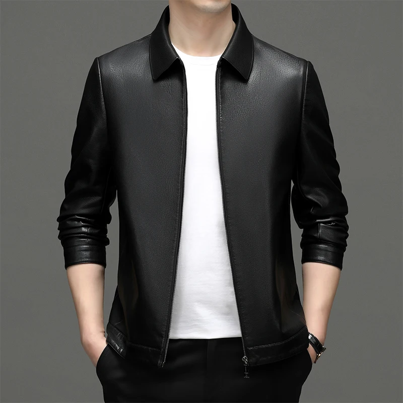 ZDT-8004 Autumn And Winter Men's Genuine Leather Lapel Jacket With Thick And Thin Options For Fashion Slim Fit Sheepskin Top