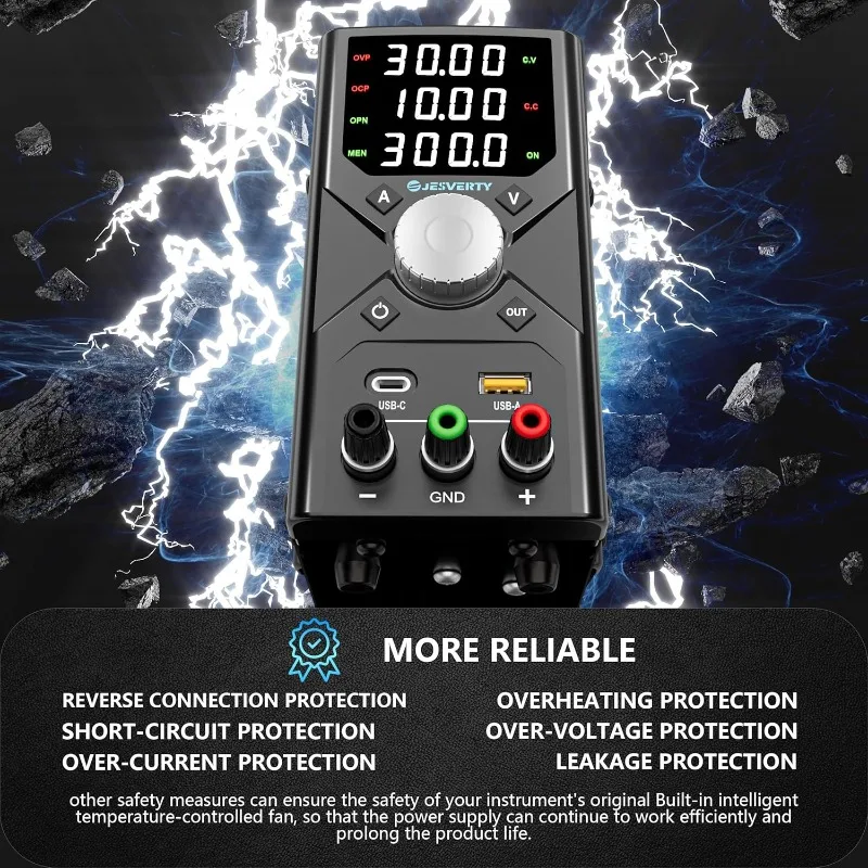 DCPower Regulator 0-30V 0-10A Adjustable Voltage Regulator Stable Desktop Power Supply，Belt20W USBandType-CFast Charge，Encode