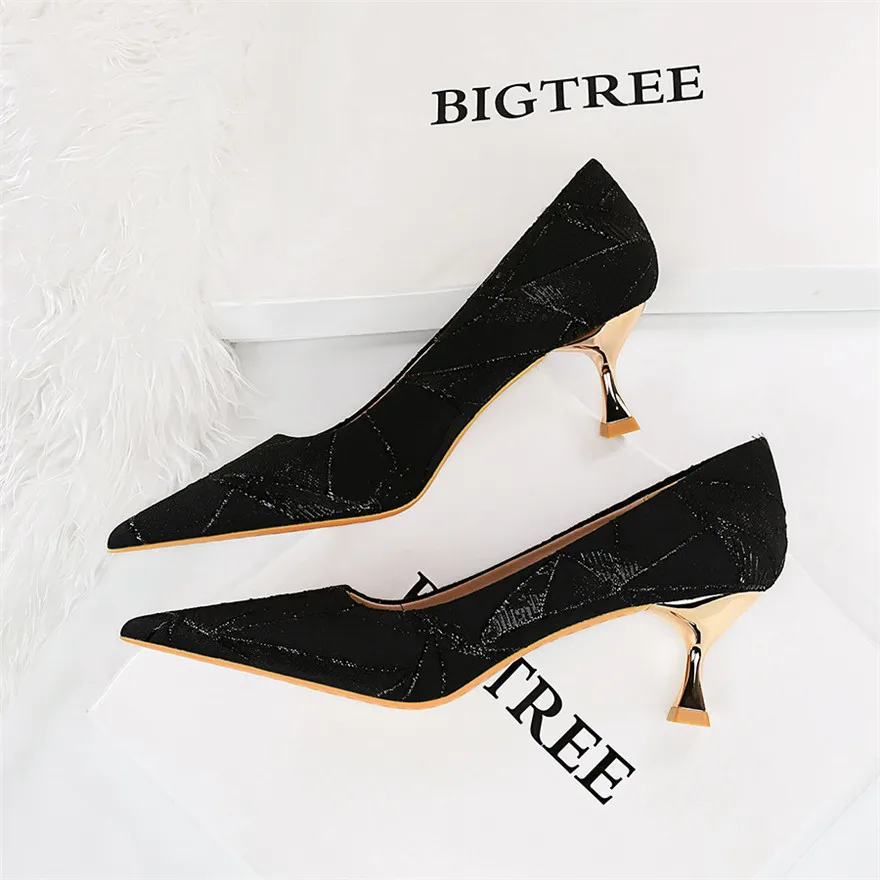 5.5CM Metal Heel Comfort Ladies Office Shoes 2025 New Pointed Toe High Heels Women Black Apricot Soft Fabric Fashion Dress Pumps