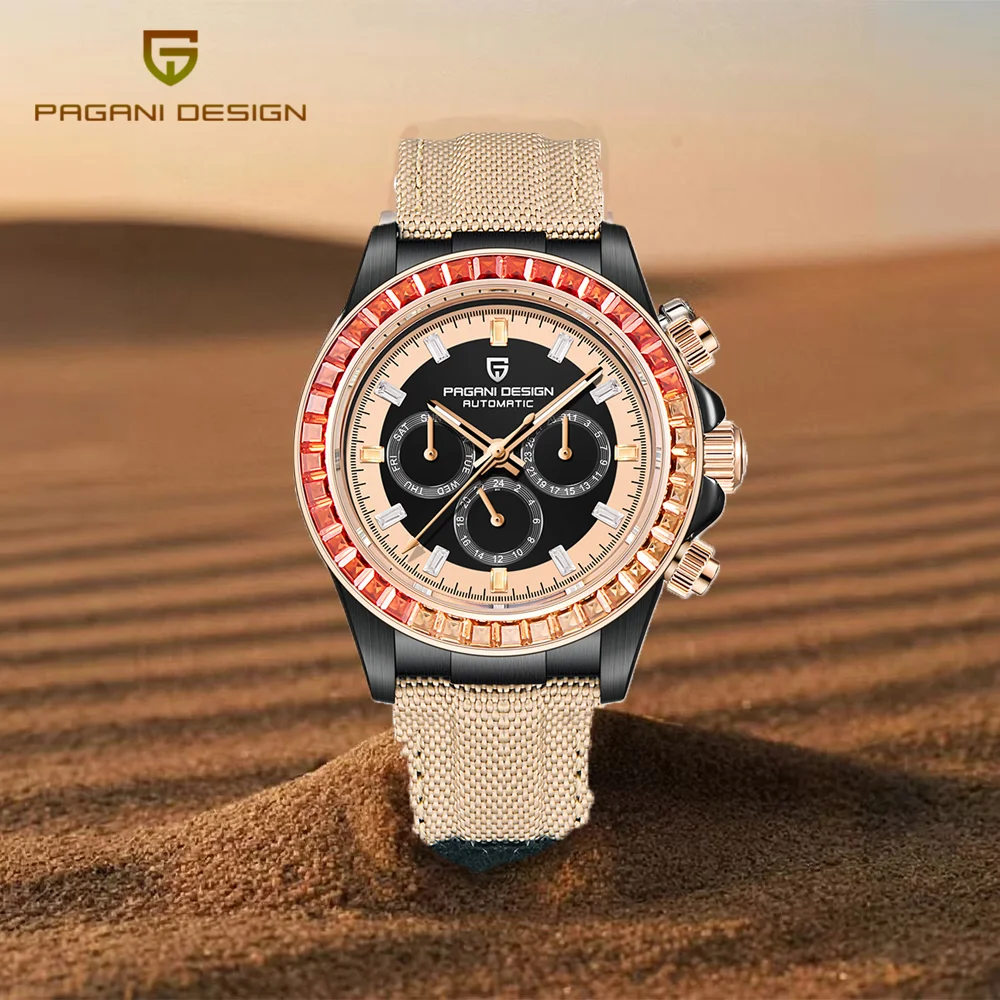 جديد PAGANI تصميم 40 مللي متر قوس قزح الحافة كرونوغراف فاخر الياقوت التلقائي ساعة ميكانيكية الفولاذ المقاوم للصدأ ساعة مقاومة للماء