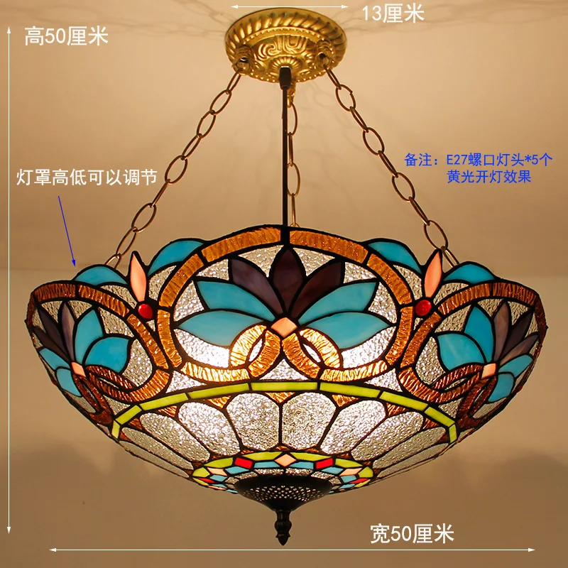 Tiffany Mediterranean Stained Glass Pendant Lights Vintage Hanging Lamp for Dining Room Kitchen Light Fixtures Home Art Decor