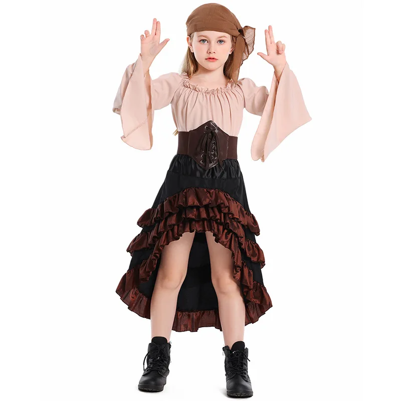 5-12Y 14-16Y Children Teens Vintage Medieval Renaissance Pirate Girl Costume for Girls Umorden 2 Color