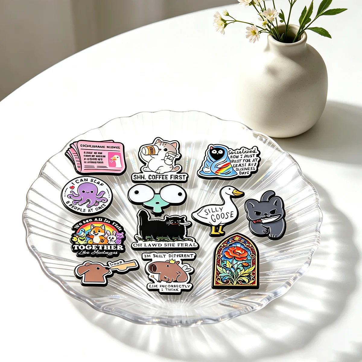Funny Quote Animal Enamel Pins Cute Feral Cat Goose Brooch Lapel Pin Badge on Clothing Accessory Fashion Jewelry Gift For Friend