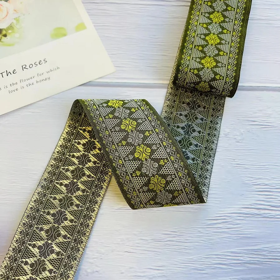 Cinta Jacquard tejida de estilo étnico, accesorios de ropa, flores verdes clásicas, ancho de 5 CM, LS-2189, 10 yardas/lote