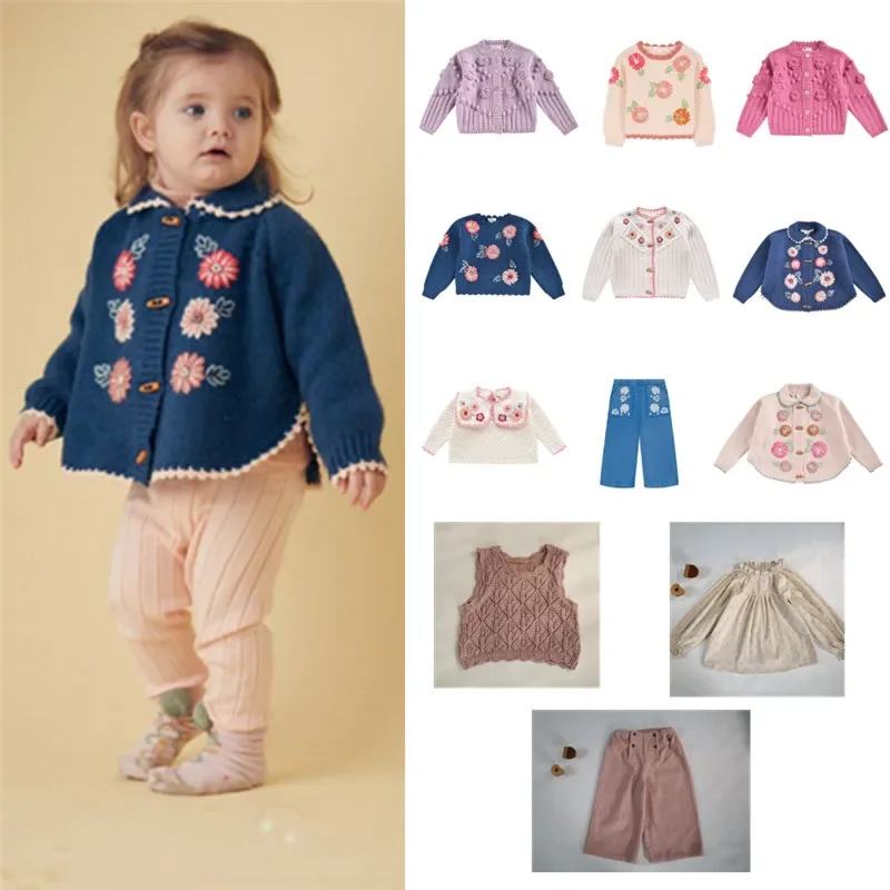 24 Children's Sweater LM Ethnic Style Girl Thick Embroidery Square Collar Hoodie Warm Knitted Sweater