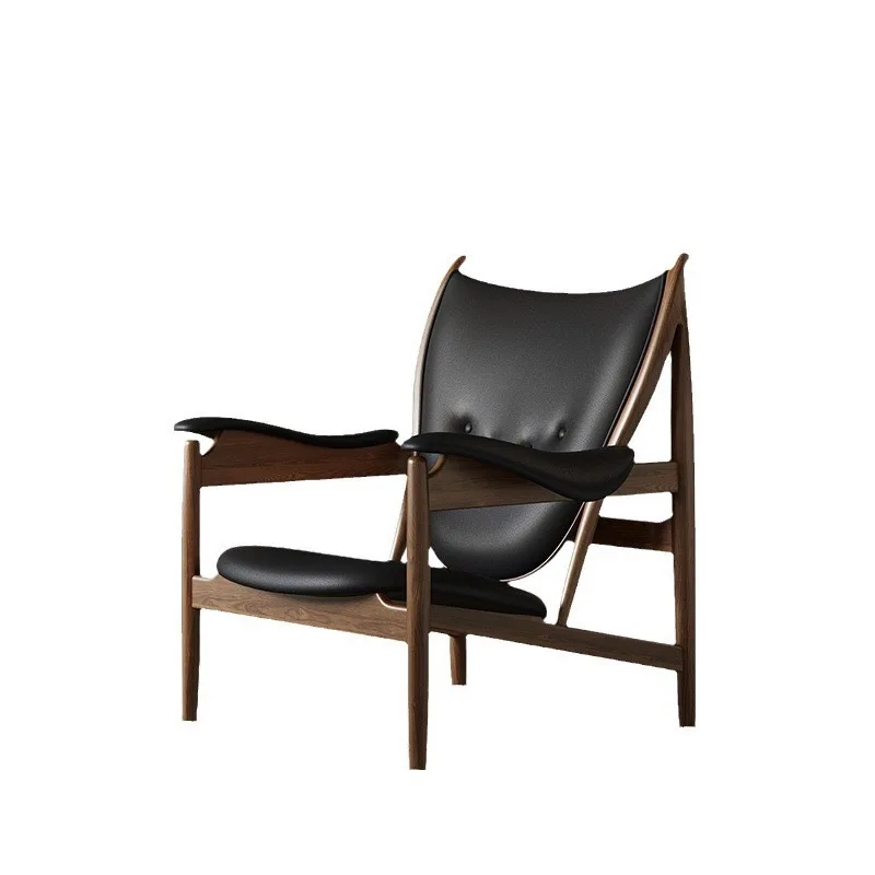 

Small hibiscus Nordic chief chair chair Italian solid wood balcony designer retro leather single