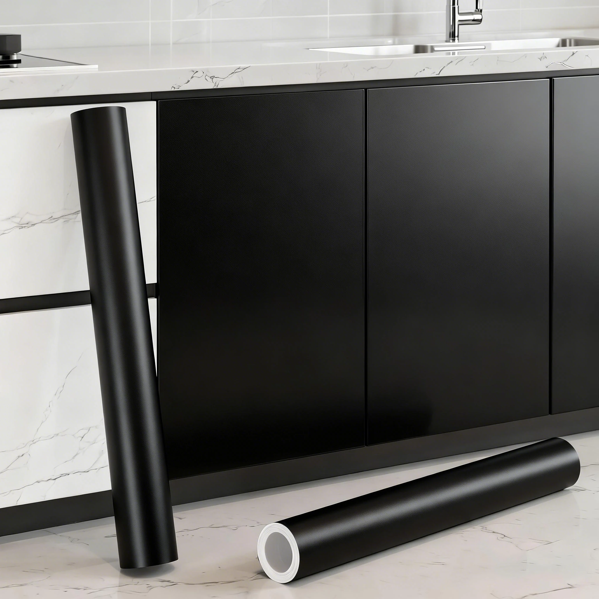 

Matte Black Kitchen Adhesive Sticker Furniture Decoration PVC Waterproof Home Wall Room Paper for Self-adhesive Vinyl Floor Film