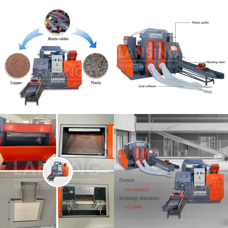 2026 Hot LANSING Price Superior Quality 250-450Kg/h Copper Wire Recycling Machine Copper Cable Granulator for Sale