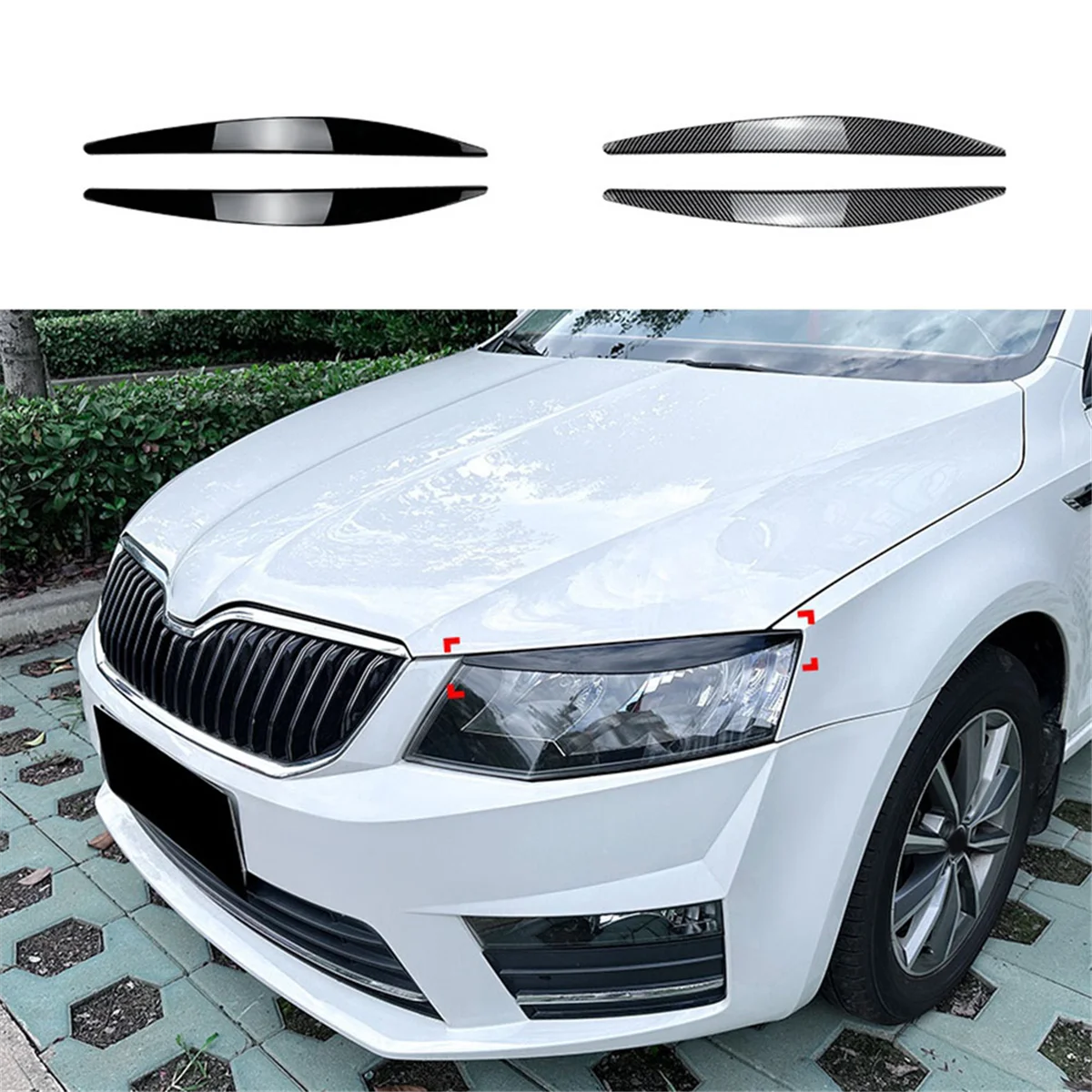 Car Front Headlight Cover Head Light Lamp Eyelid Eyebrow Trim ABS for Skoda Octavia MK3 2015-2017 Gloss Black