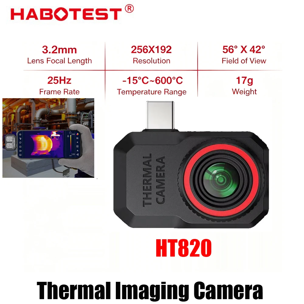 2026 New HABOTEST HT820 Phone Thermal Camera 256x192 Resolution 25Hz Frame Rate for Android Phone -15~600℃ Type-C