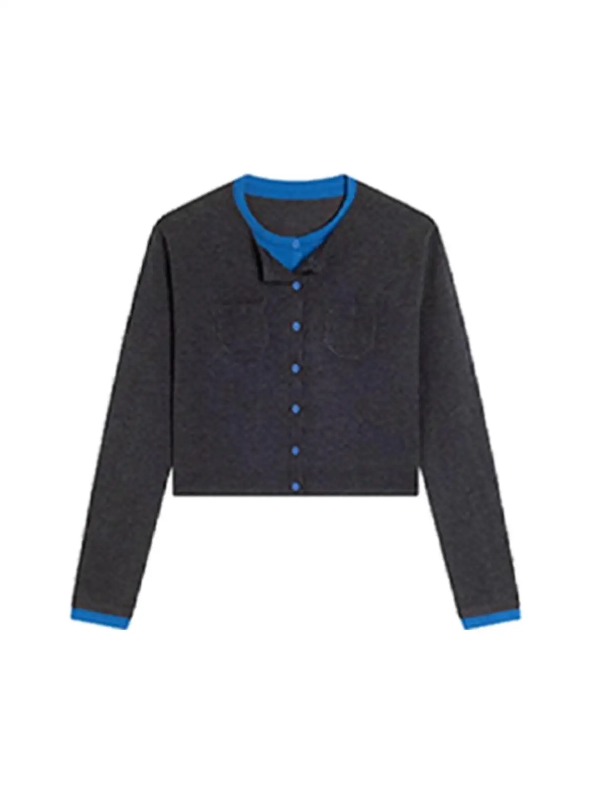 اللون بلو سترة مشغولة من الصوف المرأة لينة مريحة كسول Sle شيك الأعلى أوائل الخريف وصول جديد طويل Sve جولة Ne زر التفاصيل