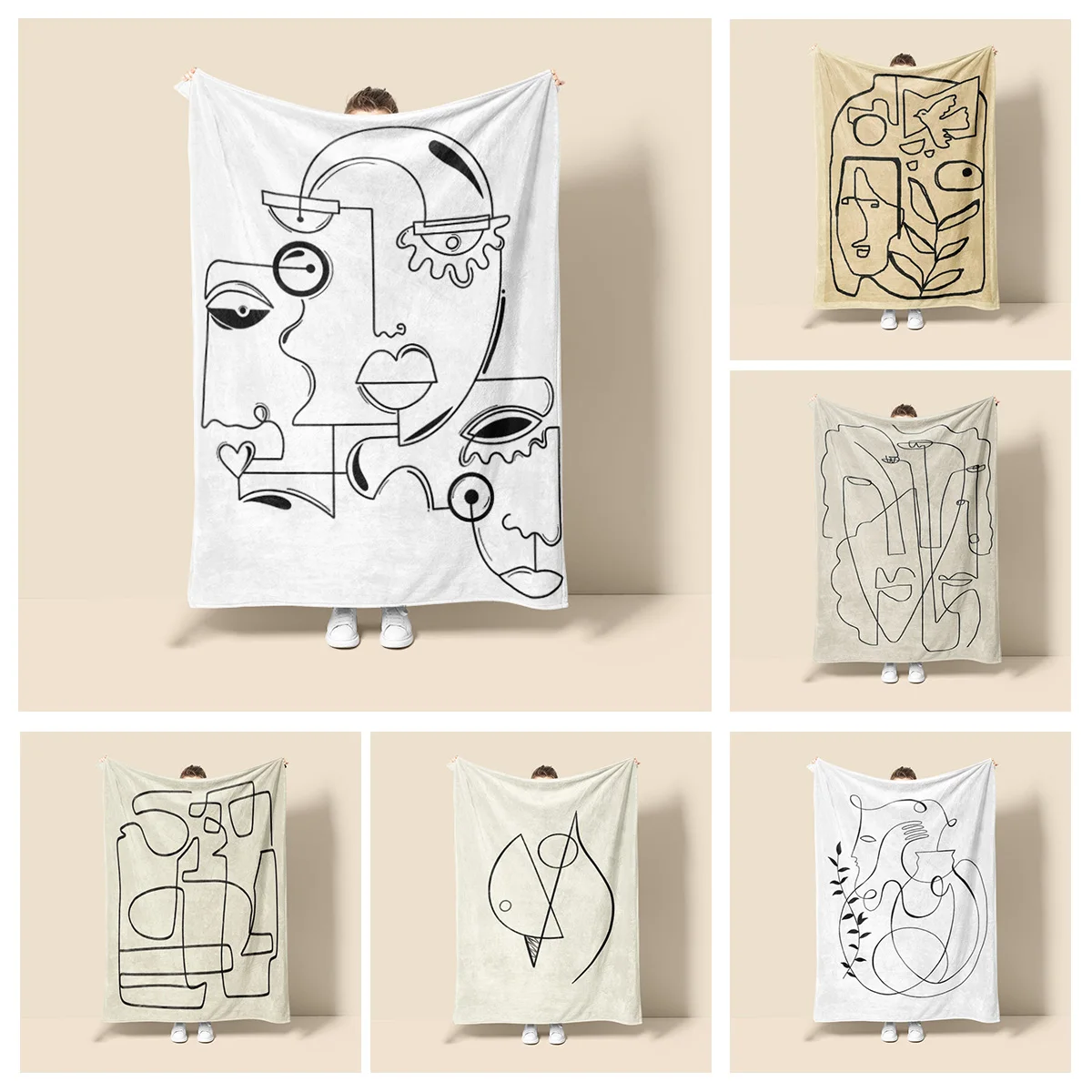 Morandi Color Blanket Abstract Botanical Graffiti Design Scandinavian Minimalist Sofa Blanket Cafe Home Dual Purpose