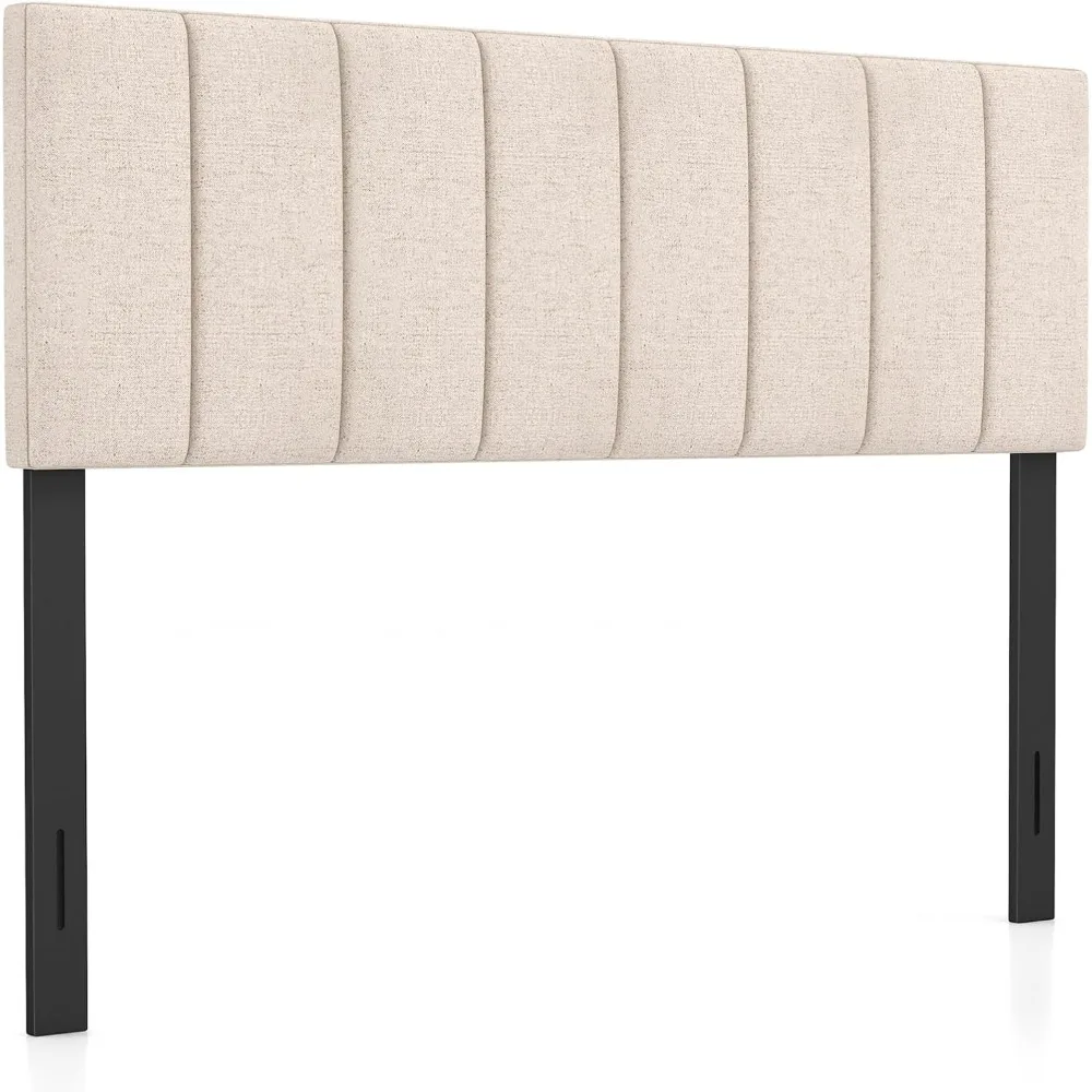 

Linen Upholstered Headboard, Adjustable Width Vertical Channel Tufting Headboard Only with Solid Wood Legs, Attach Frame, Recta