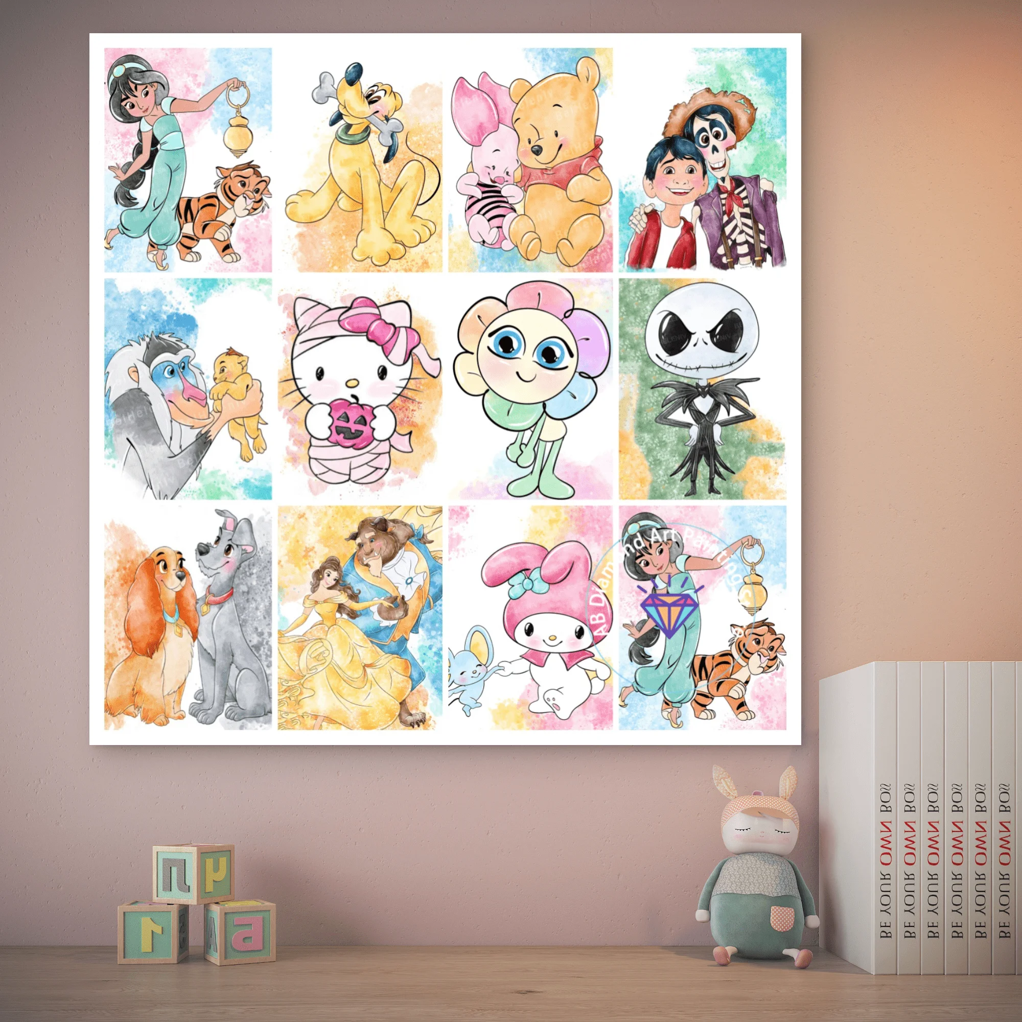 

Sanrio Beauty and the Beast Mermaid AB Diamond Painting Kit 5D DIY Diamond Embroidery Handmade Art Gift Crafts Home Decoration