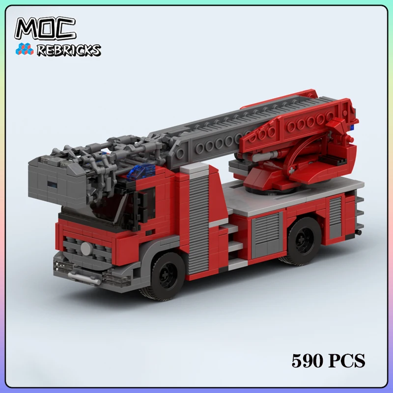 

City Series MOC New Fire Ladder Truck 590PCS Building Block Model Kits DIY Assembling Display Toys Children Christmas Gifts