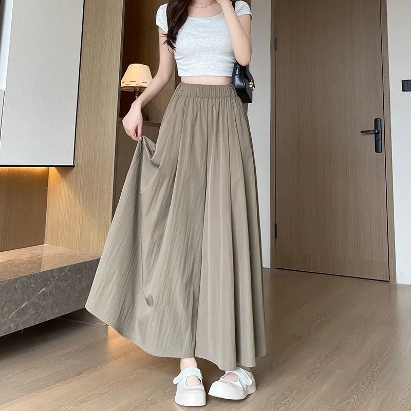 High Waist Ice Silk Quick Dry A-Line Skirt Pants Women's Summer New Style Commute Style Korean Version Loose Fit Casual Pants