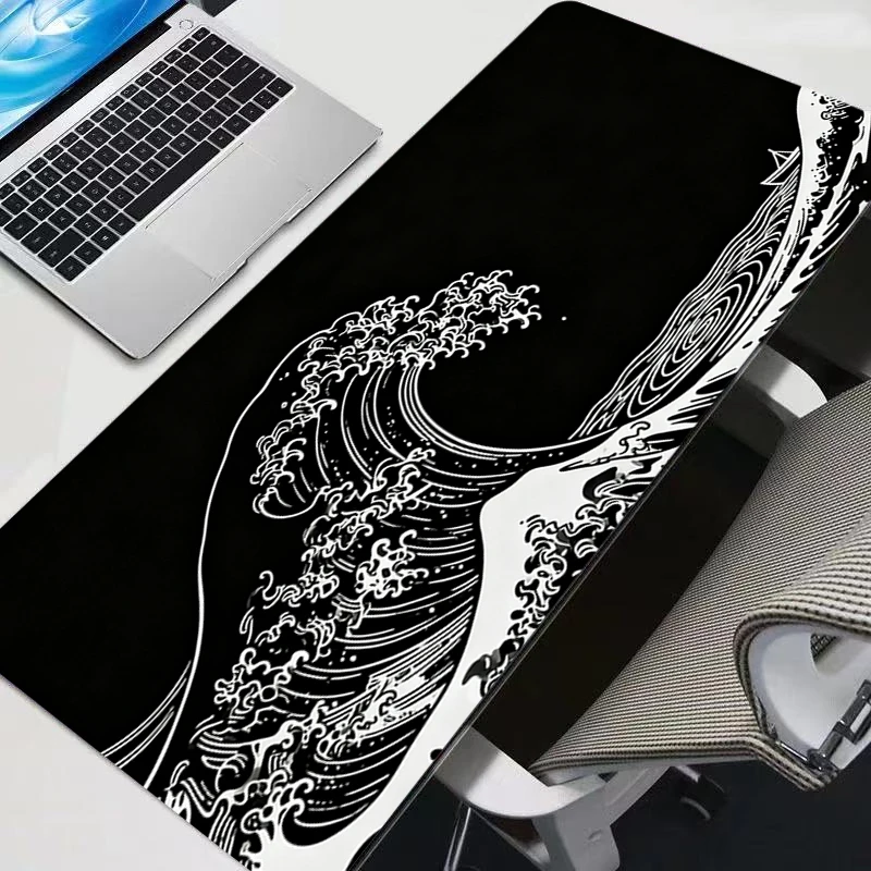 Japanese Black Waves Mouse pad Professional E-sports gamers speed pc Gaming Rubber keyboard notbook desk mat mousepad 800X300