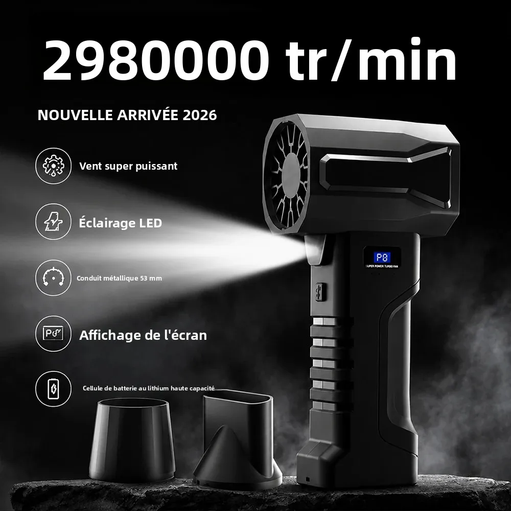 Souffleur à jet 2980000RPM, pression d'air super puissante, moteur sans balais, souffleur d'air turbo pour le nettoyage de voiture avec éclairage LED et affichage numérique