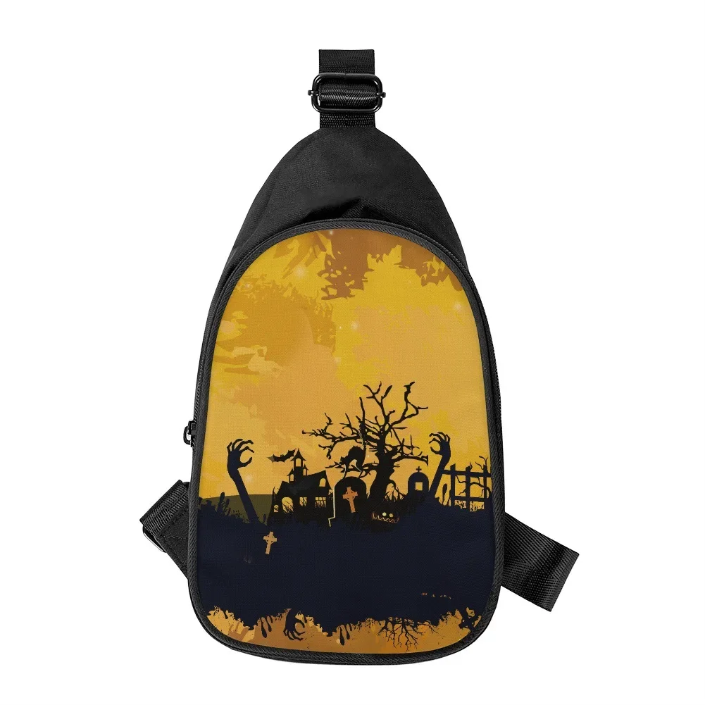 New Chest Bag Men's Casual One Shoulder Crossbody Bag Halloween Ghost Night Castle Printed Sports Cycling Bag