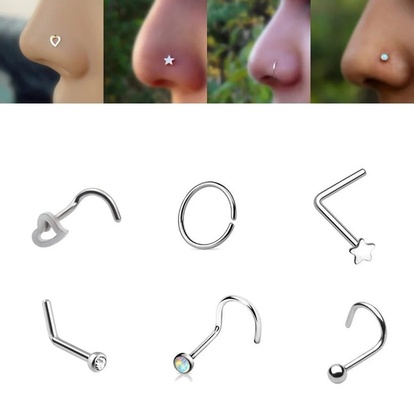 Stainless steel nose stud nose ring 6-piece combination set star love round ball ring Aubao diamond multi-purpose jewelry