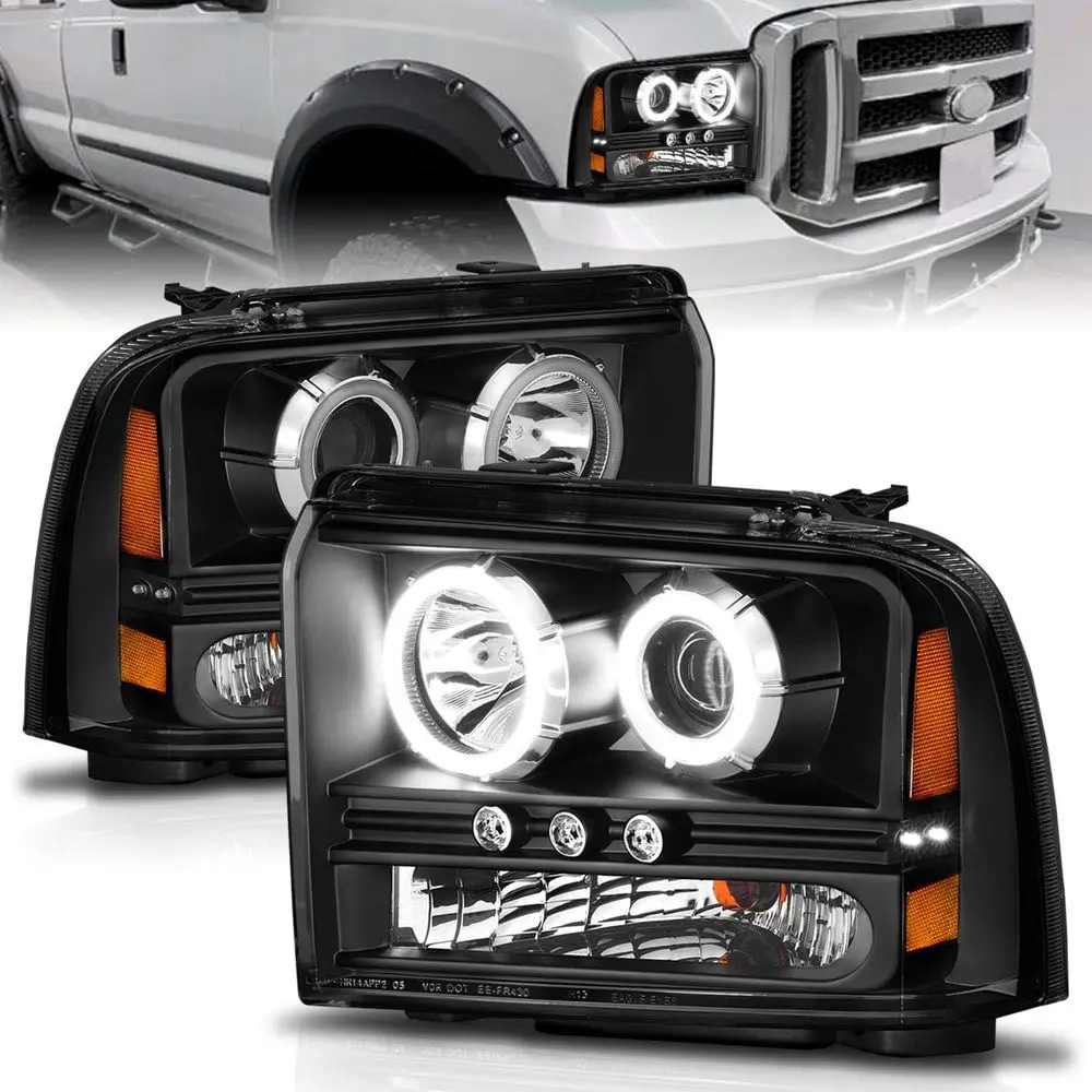 

Пара светодиодных фар с проектором и черным ободком Halo для Ford F250 F350 F450 Superduty Xtreme 2005-2007 годов выпуска - для пассажирской и водительской стороны