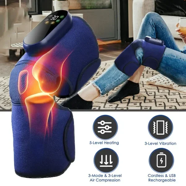 

CordlKnee Massager Heated Knee Brace Wrap Electric Knee Heating Pad with 5-Level Heating 3-Level
