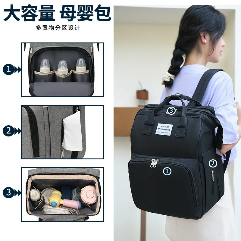 Upgrade Multifunctional Folding Large Capacity Foldable Crib Bag Portable Mommy Shoulders Women Backpack Mummy  Mother Baby Bag