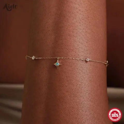 Aide 925 Sterling Silver Star Inlaid Opal With Mini Zircon Chain Bracelet For Women High Quality Elegant K Gold Jewelry Gift