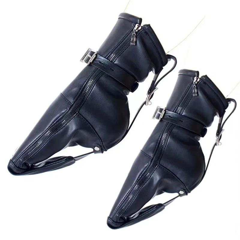 Faux Leather Ankle Restraint Boots Zipper Adjustable Buckle Foot Cover Couple Roleplay Games Body Accessory