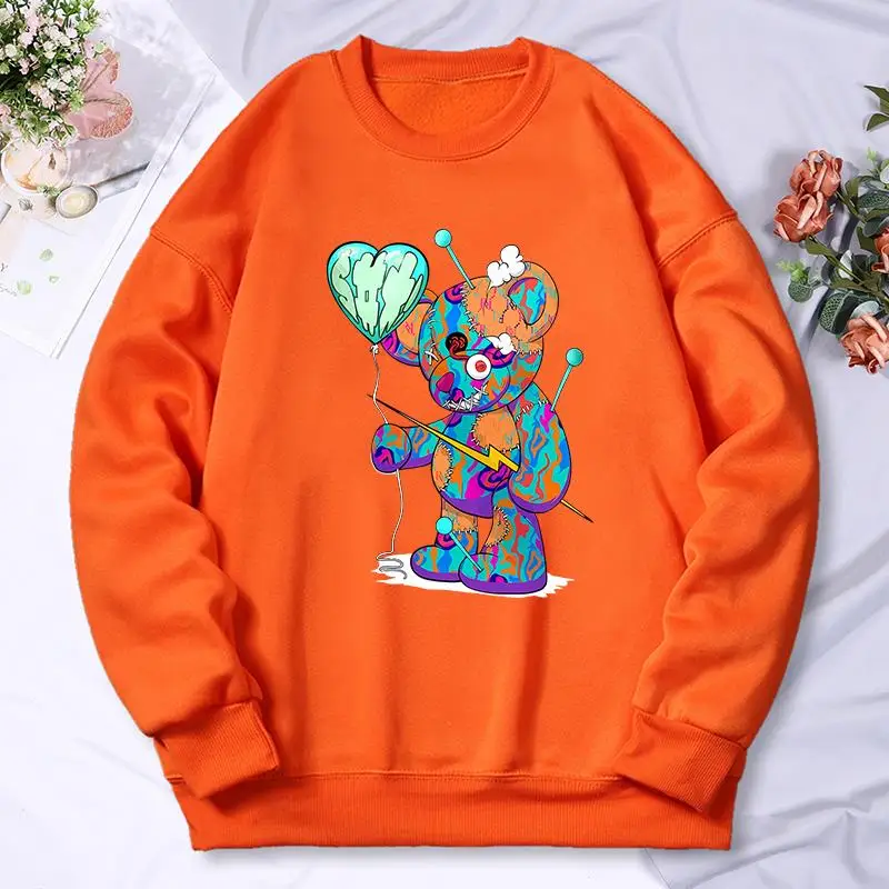 Puppet Bear With Balloon Printing Sweatshirt Womens Simple Soft Hoodie Street Warm Autumn Hoodies Fashion Casual Fleece Clothing