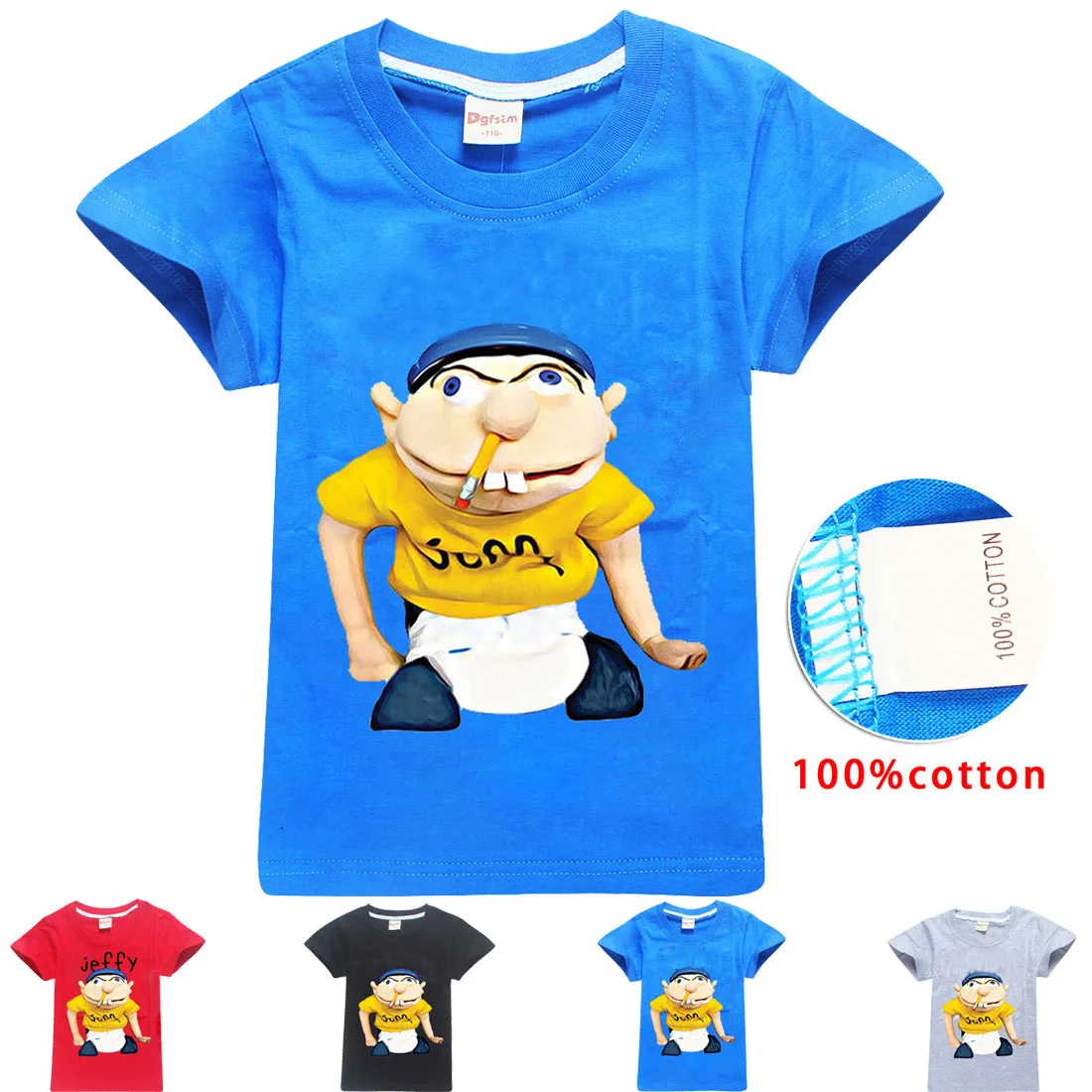 2-16Years Anime Puppet JEFFY Youth Tees Kids Cute Shirt Girls Summer Clothing Children Funny T Shirts Boys Short Sleeve T-shirts