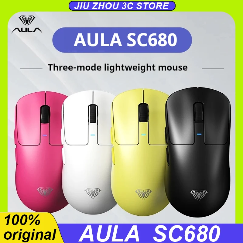 

AULA SC680 Mouse Paw3395 Three Mode Wired 2.4G Wireless Bluetooth 26000DPI Lightweight Mouse PC Esports Gaming Mice Custom Gifts