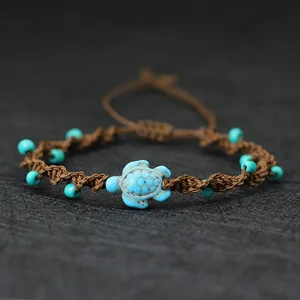 Unisex -Böhmen -Armband Seil, einstellbares Schildkrötenarmband, Sommerstrandschmuck, 4 -mm -Perlenreis, Brandung 8 Hauptverkaufsschildkrötenarmband - №3