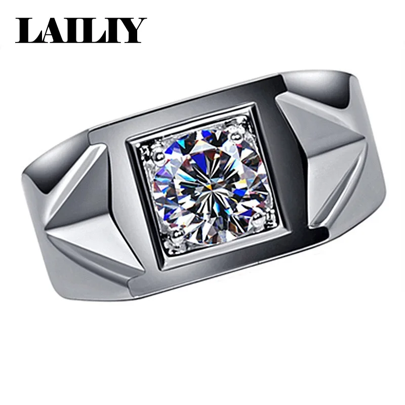 LAILIY925 Sterling Silver Gift Powerful Dazzling Shield  with 2 Carat Diamond Adjustable Ring For Men Women Fashion Jewelry