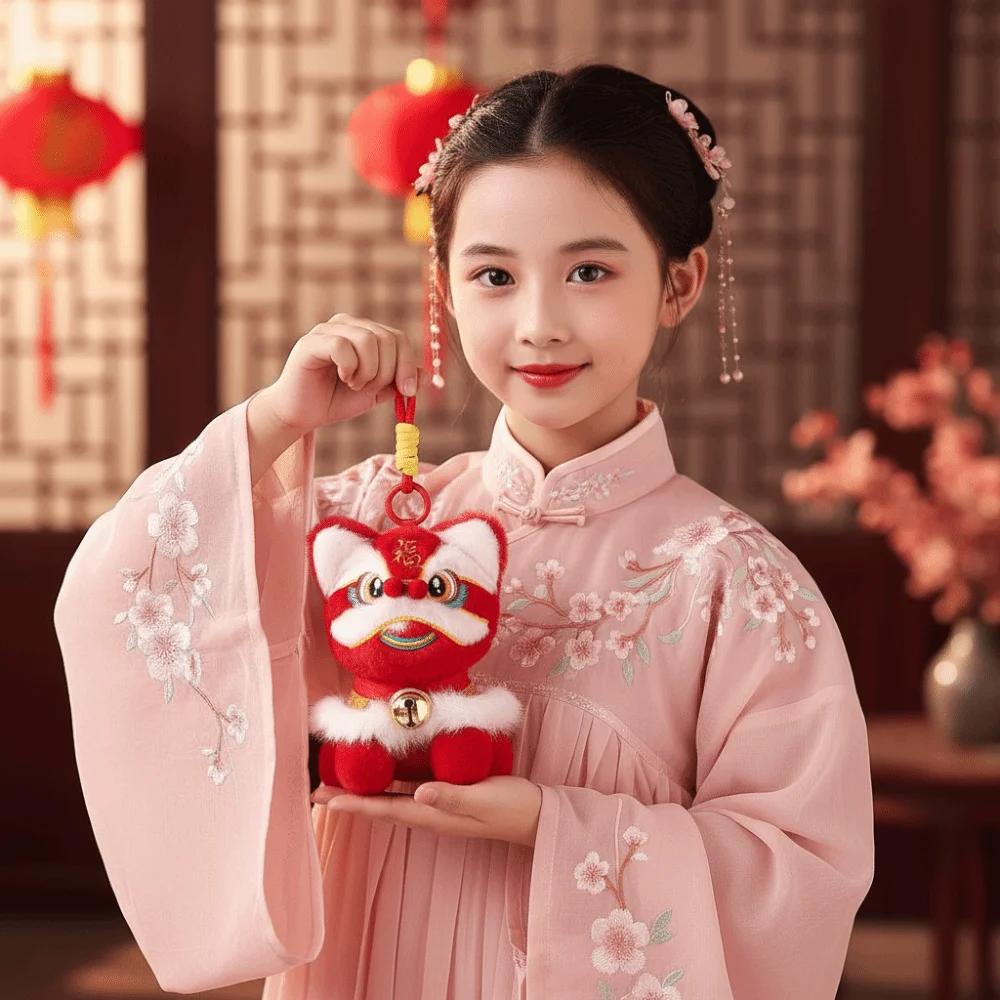 

Cartoon Lion Dance Keychain Awakened Lion Bell Lion Dance Pendant Year of Horse Plush Toy Doll Chinese New Year Gift Small Gift