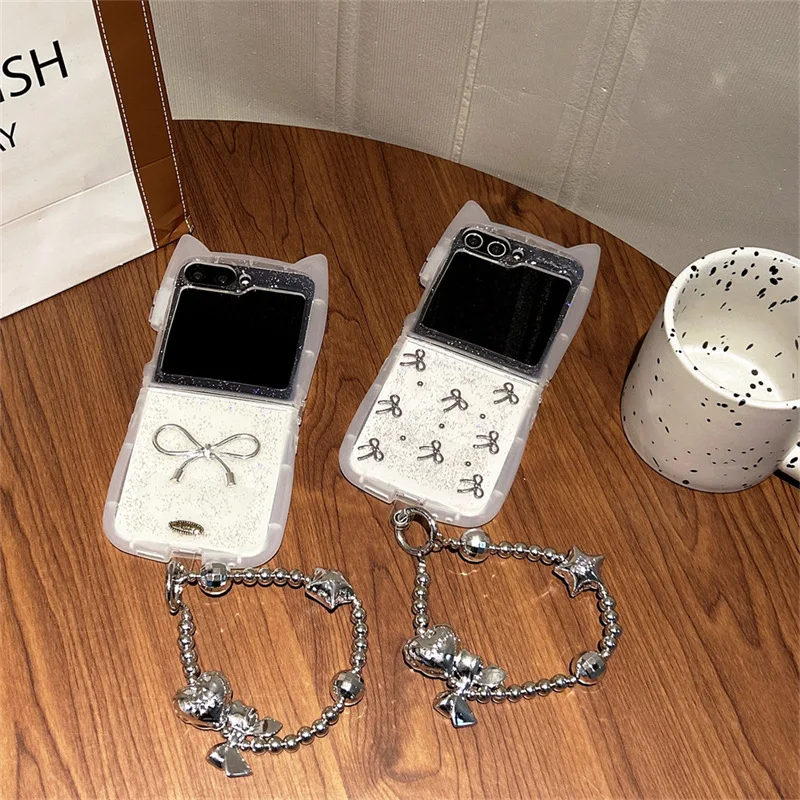 

Cat Ear Shining Bow for Samsung Galaxy Z Flip 7 6 5 4 Protective Back Cover for ZFlip5 ZFlip6 ZFlip7 Case Shell