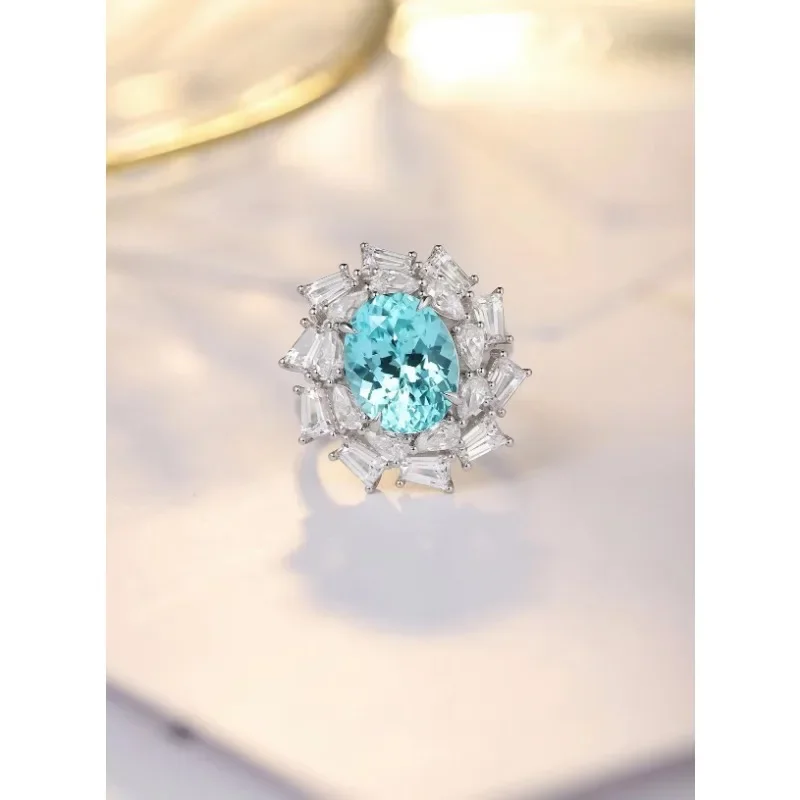 Ruihe New Custom 925 Silver Ring Setting 6.35ct Lab Grown Paraiba Sapphire Gems Simulated Diamond Zirconia Women Wedding Jewelry