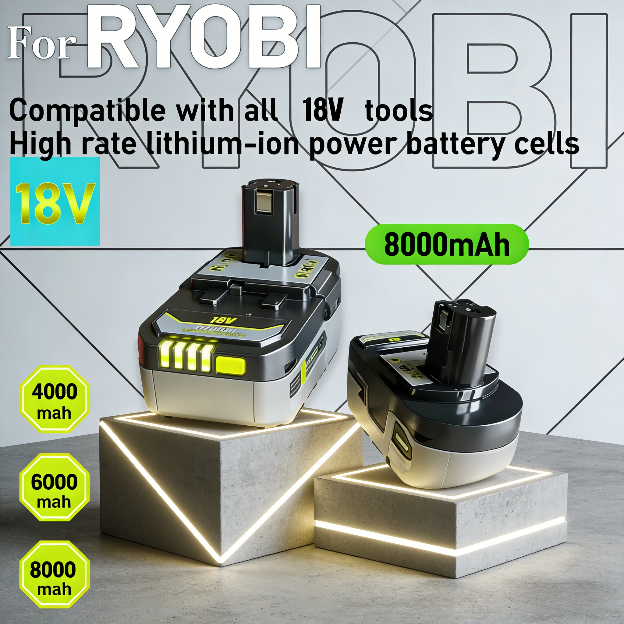 

RYOBI ONE+6.0Ah High-performance Lithium ion Battery 18V low self discharge,Suitable For all Tool P104 P107 P108 RB18L50 RB18L20