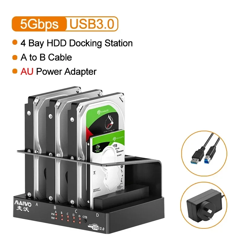 MAIWO 4 Bay Hard Drive Enclosure Sata to USB 3.0 External Multi-Bay 2.5& 3.5 Inch HDD SDD Docking Station Hard Disk Box For Pc image 3