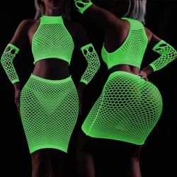 Plus Size Luminous Erotic Noctilucent Sexy Lingerie Crotchless Bodysuits Women Underwear Sex Hip Wrap Dress Pajamas Costumes