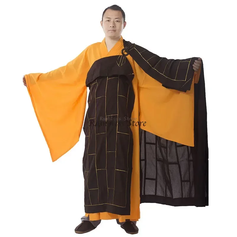 Buddhist Abbot Meditation Robes Chinese Traditional Monk Long Robe Gown Adults Men Temple Buddhism Cassock Shaolin Clothing