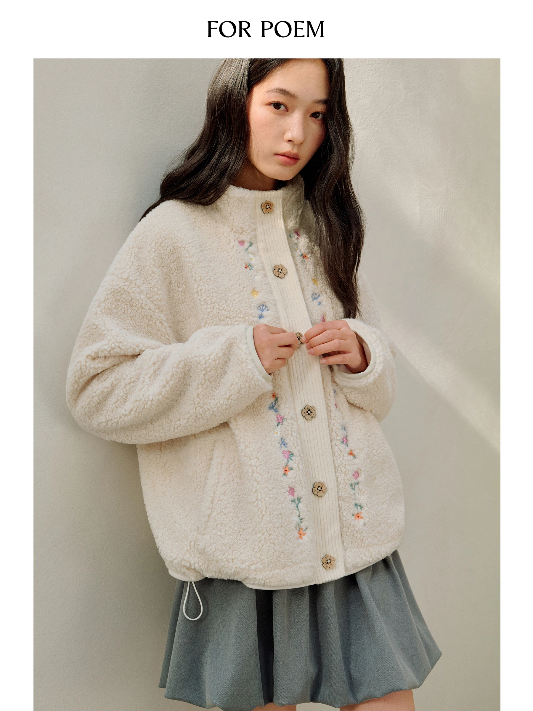 

Женская куртка Ele Sle из овечьей шерсти с вышивкой в виде цветов, экологичная, теплая, из полиэфирного волокна, с длинными рукавами, на молнии