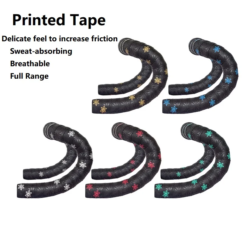 2Pcs Bike Handlebar Tape Print Anti-slip EVA Sweat Absorption and Shock Absorption Cycling Wrap End Plug for Cycling Lover