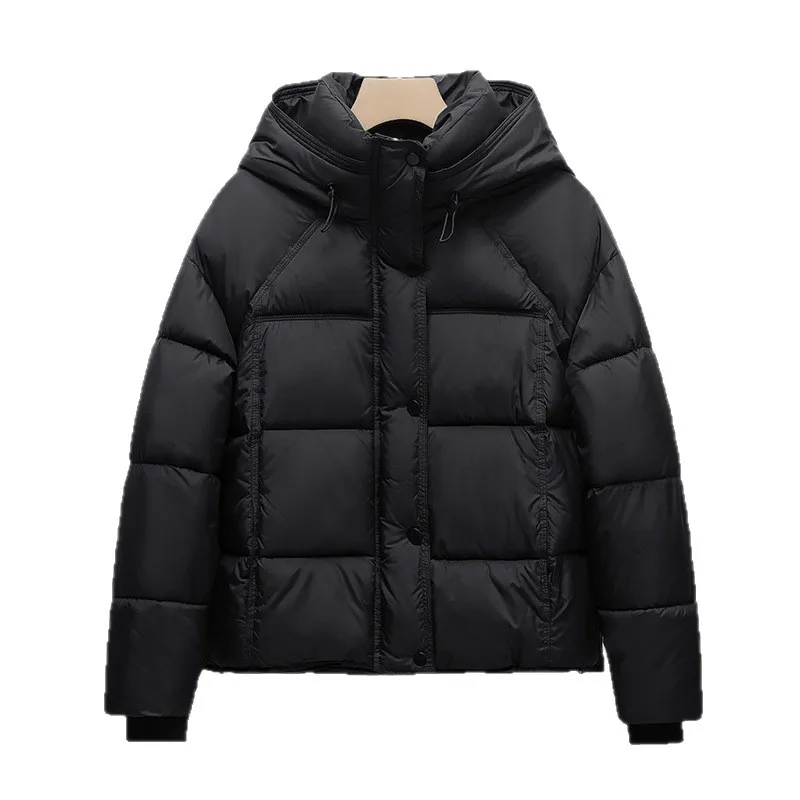 Women's Autumn Winter Top Coat Cotton Coat Hooded Button Thickened Fleece Lining Simple Comfortable Casual New Niche Versatile