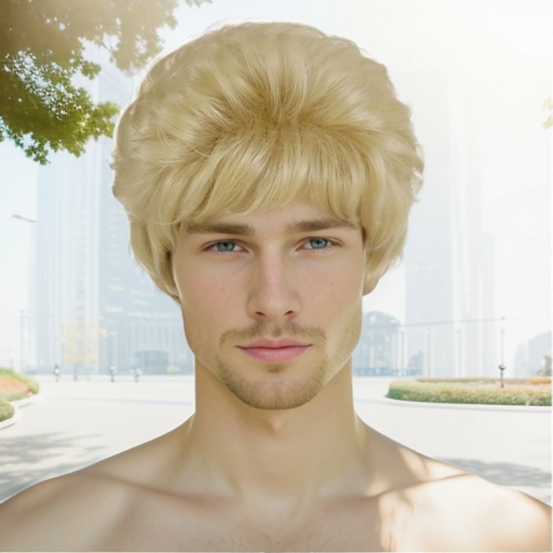 

GNIMEGIL Synthetic Blonde Short Curly Wig for Men Reguar Male Wig with Bangs Heat Resistant Old Man Wigs Father Gifts Daily Use