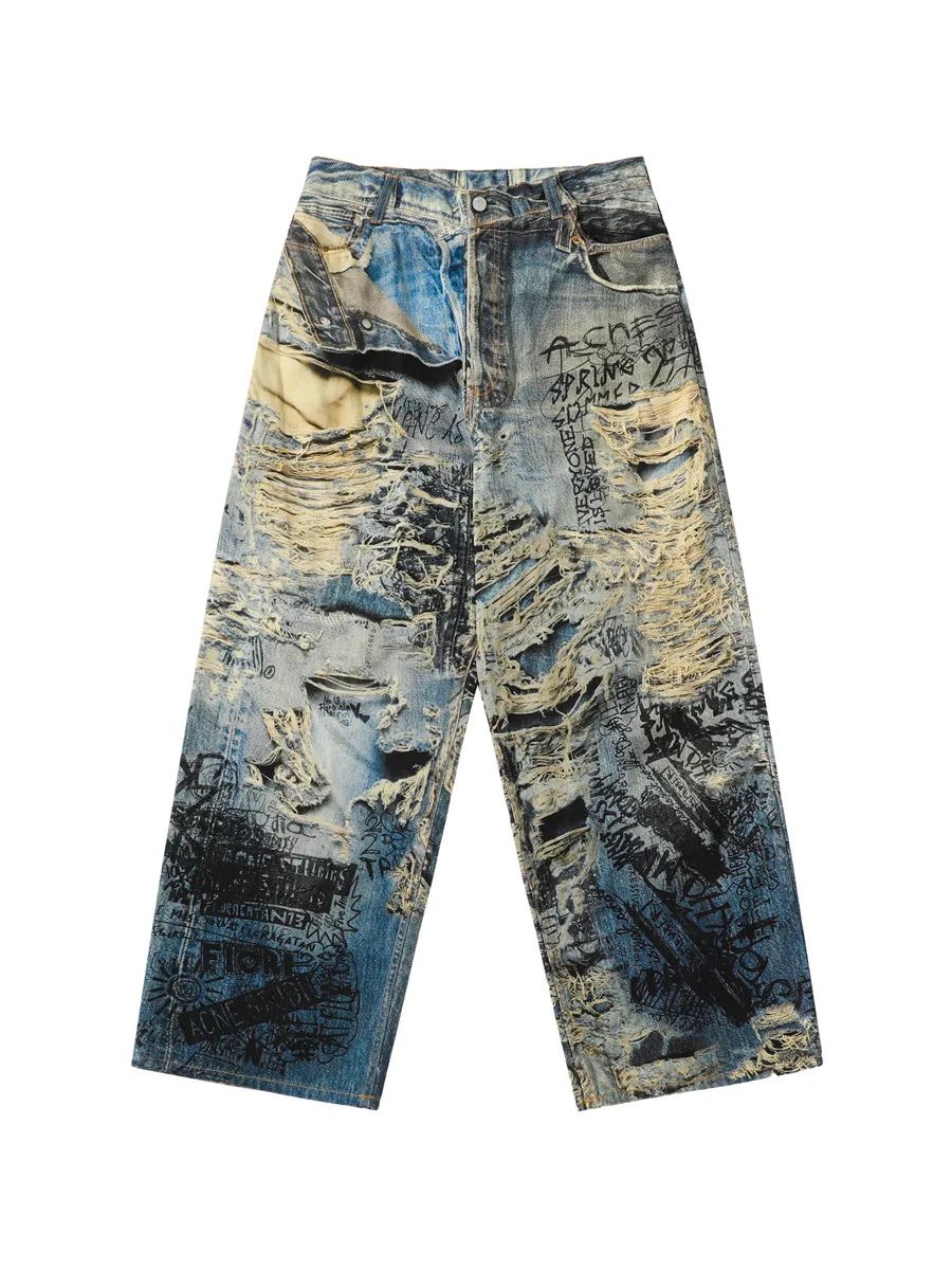 Exclusive 25SS Washed Destroy AC Digital Printing 3D Printing 1981M Jeans