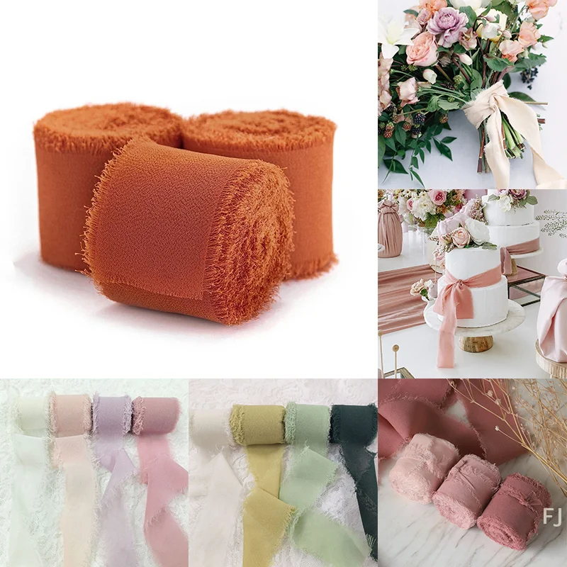 Handgefertigtes Chiffon-Seidenband mit ausgefranstem Rand für Partys, DIY-Dekoration und Geschenke, Hochzeitseinladungen