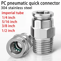 Giunto rapido pneumatico del compressore dell'acciaio inossidabile del PC 304 per 1/4 5/16 3/8 1/2 pollici tubo flessibile 6.35 9.53mm maschio PT1/8 1/4 3/8