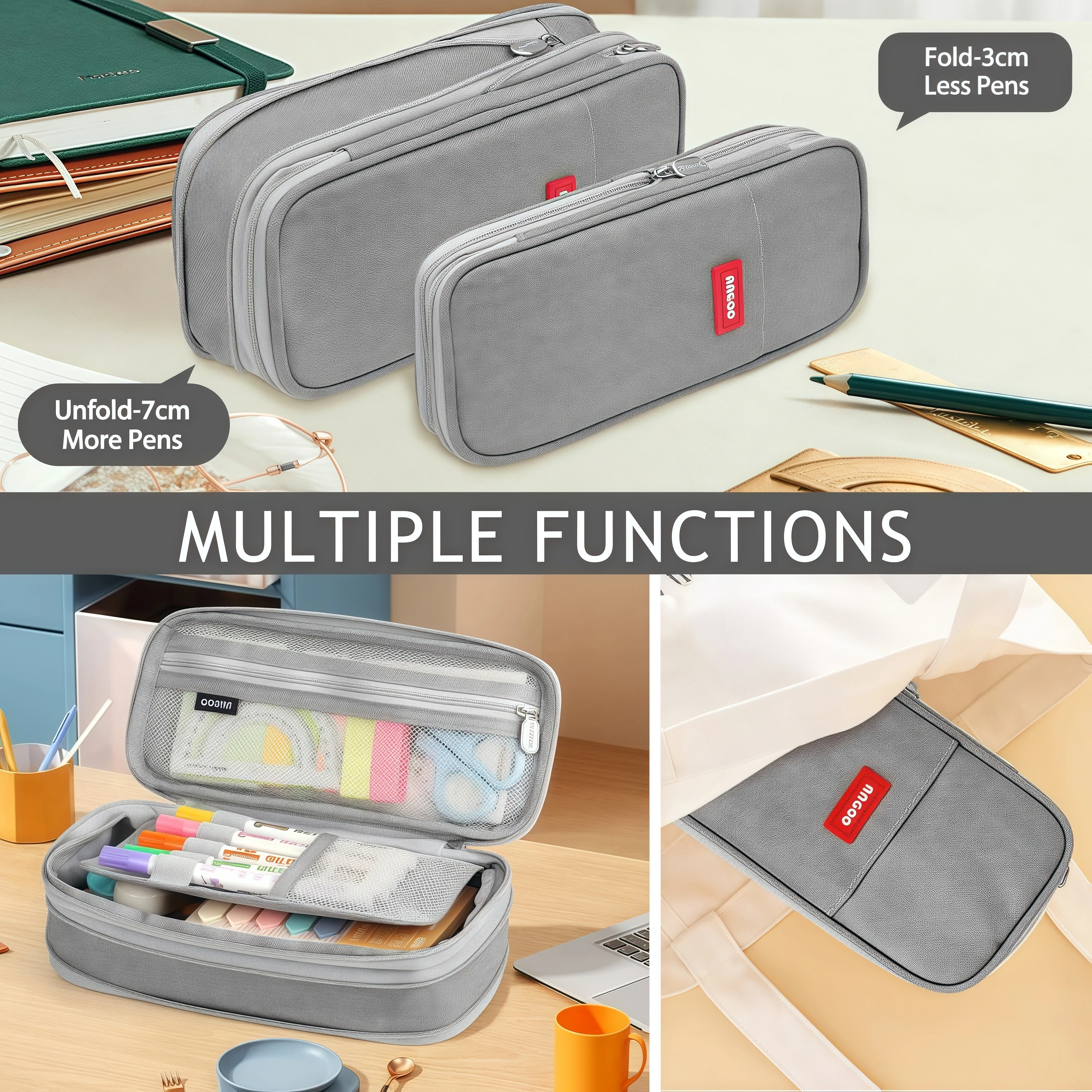 مقلمة قماشية متعددة الوظائف بطبقة مزدوجة، صندوق أدوات مكتبية محمول مقاوم للماء بسعة كبيرة، مستلزمات مدرسية مثالية #4