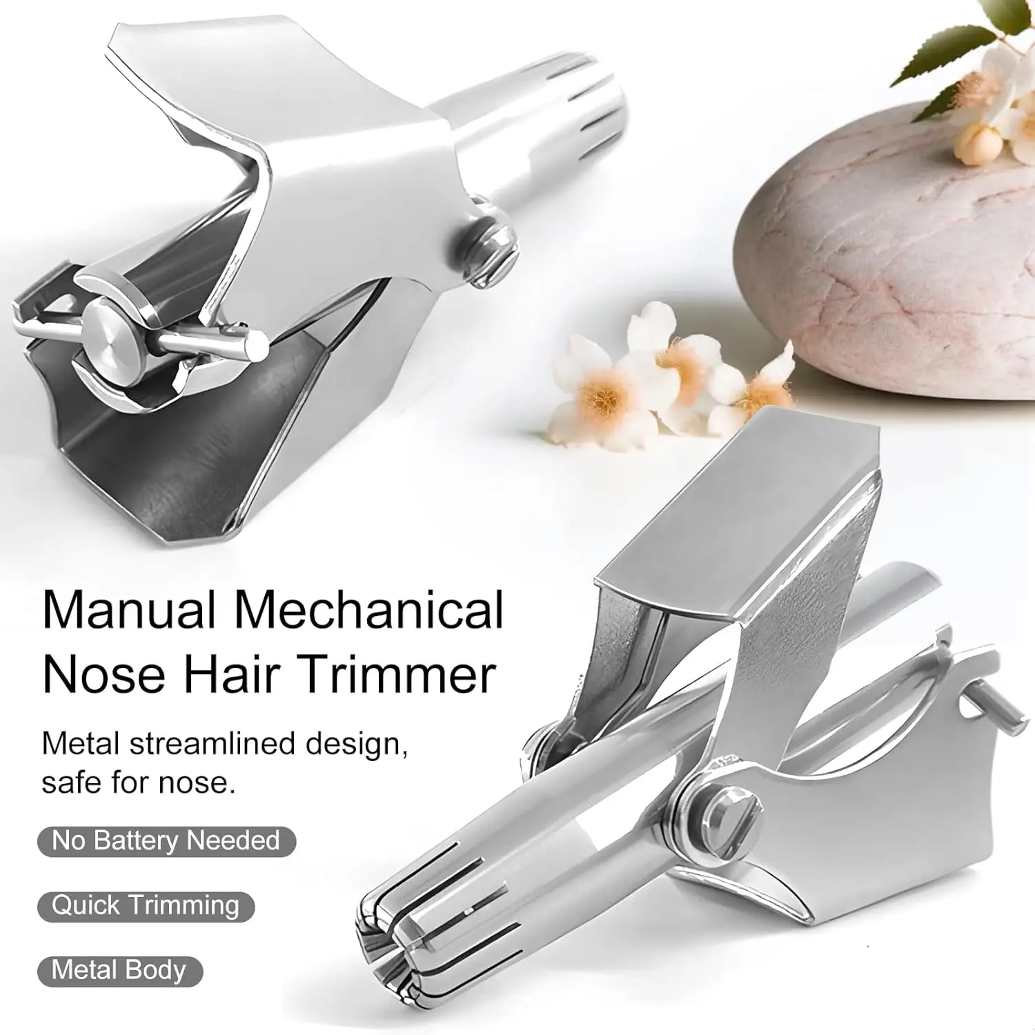 New Stainless Steel Nose Hair Trimmer for Men and Women Manual Mechanical Shaving Razor Washable Hair Removal Tool with Brush